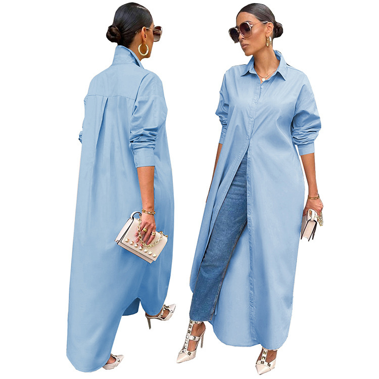 Womens Adjustable Shirt Midi Dress Light Blue |  Dresses Clothing Dresses