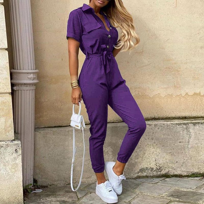 Womens Belted Corduroy Jumpsuit Purple |  Jumpsuits Clothing Jumpsuits