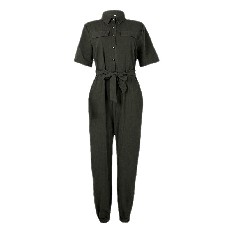 Womens Belted Short Sleeve Jumpsuit Black |  Pants Clothing Black