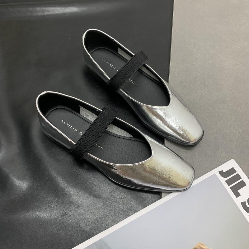 Womens Buckled Leather Ballerinas Silver |  Loafers & Flats Loafers & Flats Loafers & Flats