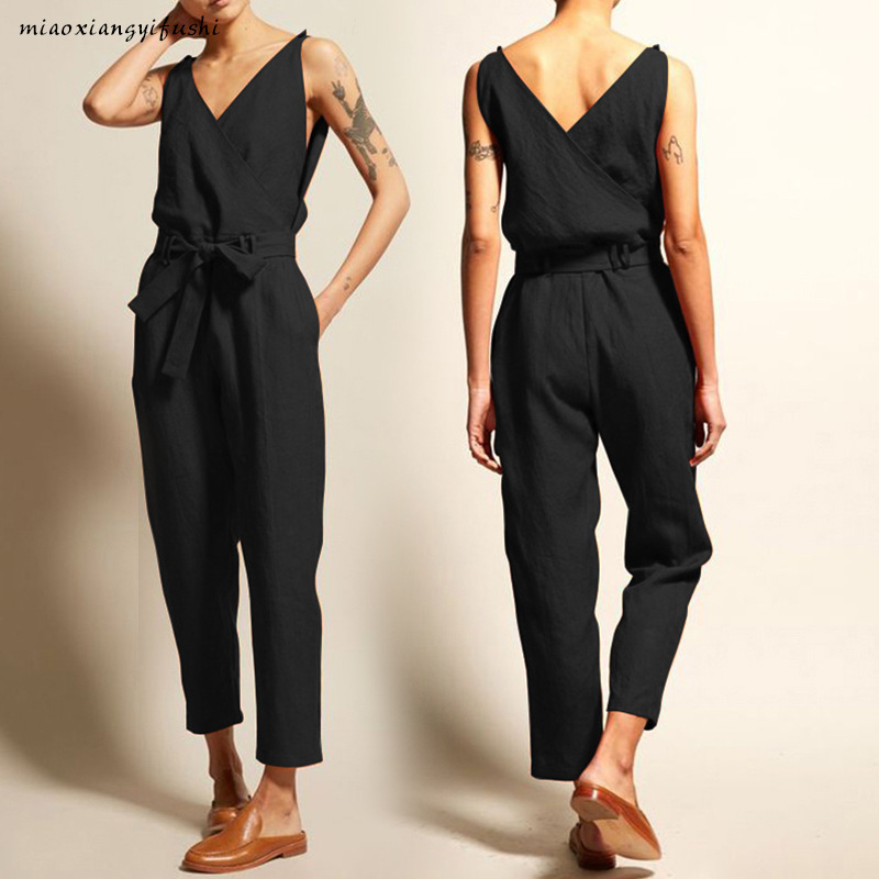 Womens Buttoned Sleeveless Jumpsuit Black |  Jumpsuits Clothing Black