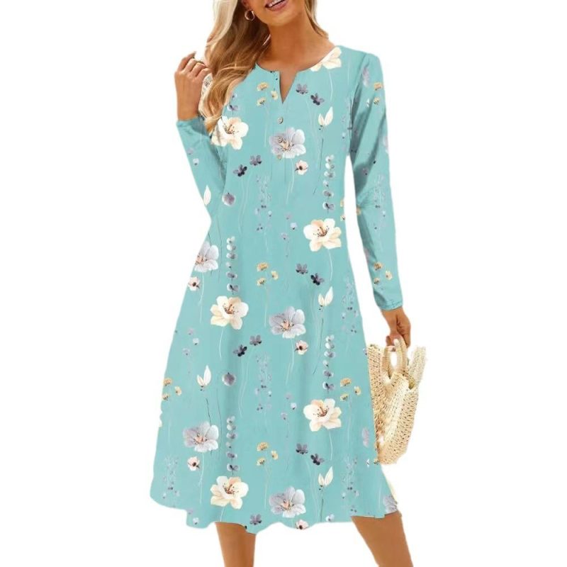 Womens Buttoned V-Cut Midi Dress Light Green Floral Print |  Dresses Clothing Dresses