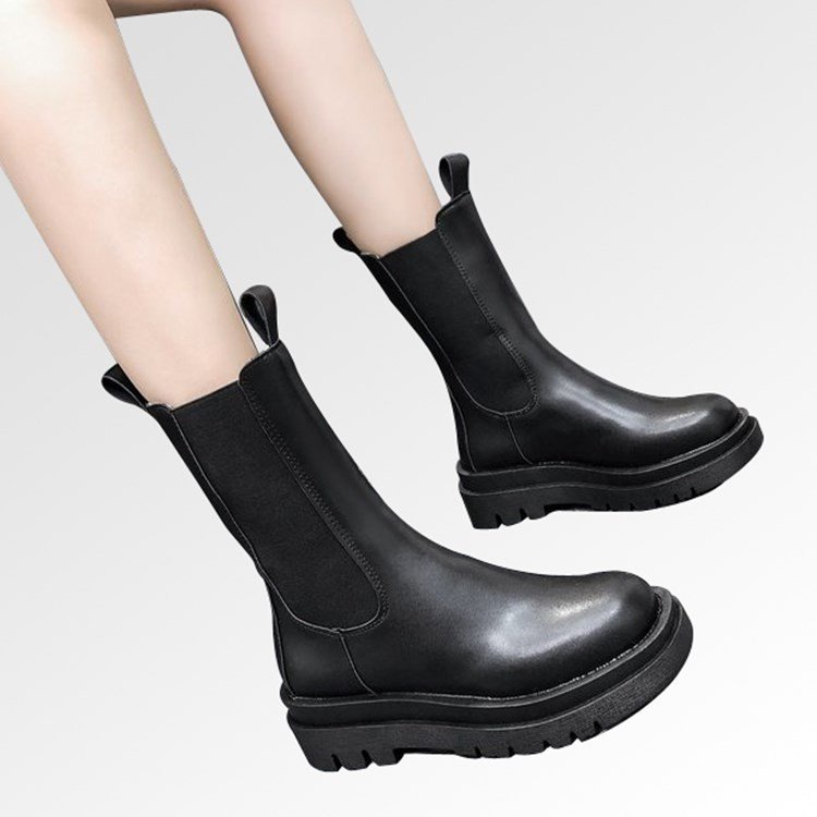 Womens Chunky Chelsea Leather Boots Black |  Boots Boots Black