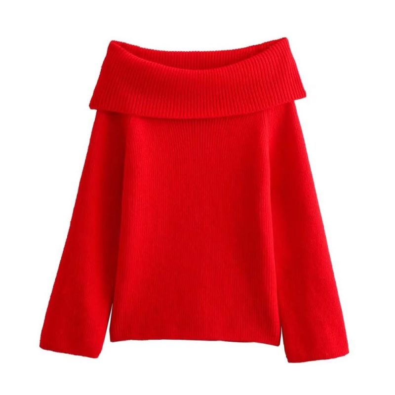 Womens Chunky Off Shoulder Wool Sweater Red |  Sweaters & Knits Clothing Red