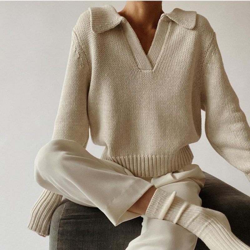 Womens Collared Cashmere Sweater Cream |  Sweaters & Knits Clothing Cream