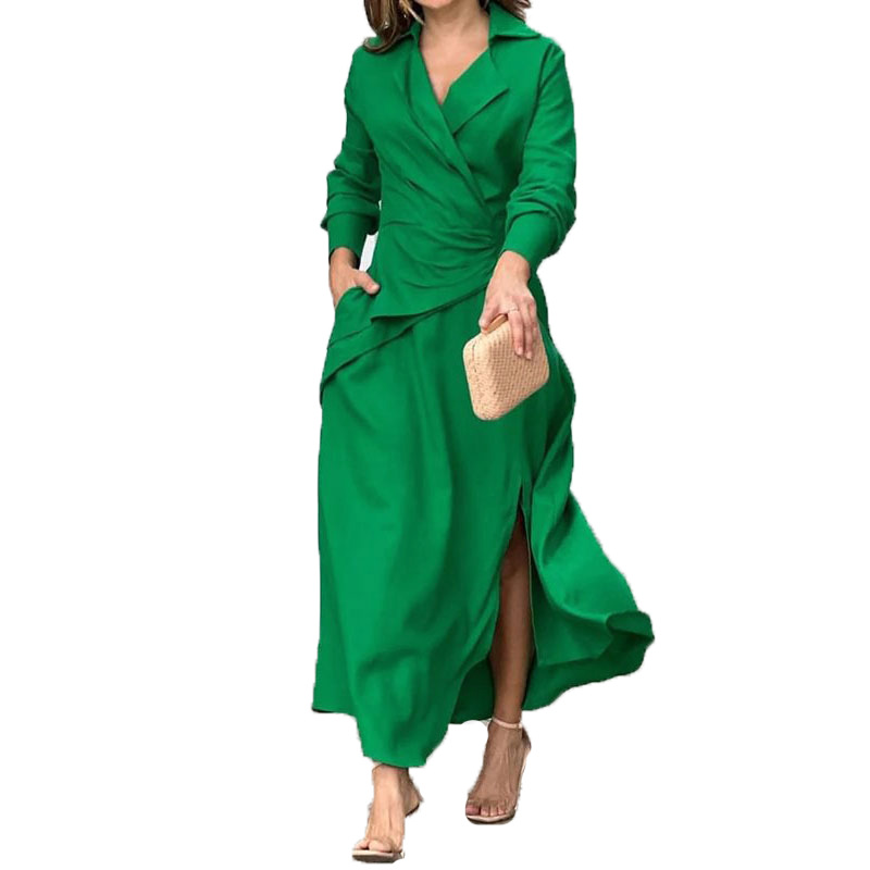 Womens Collared Wrap Midi Dress Bright Green |  Dresses Clothing Bright Green