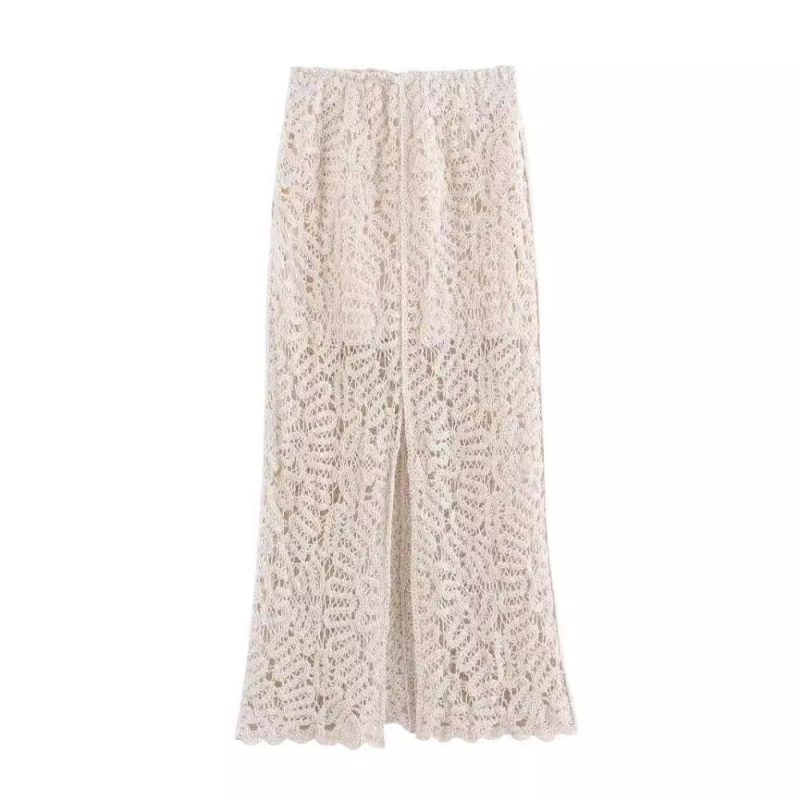 Womens Crocheted Midi Skirt White |  Skirts Clothing Sets & Suits