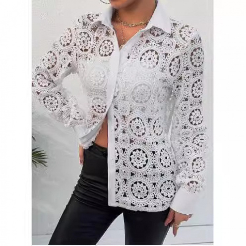 Womens Crocheted Shirt Cream |  Sets & Suits Blouses & Shirts Blouses & Shirts