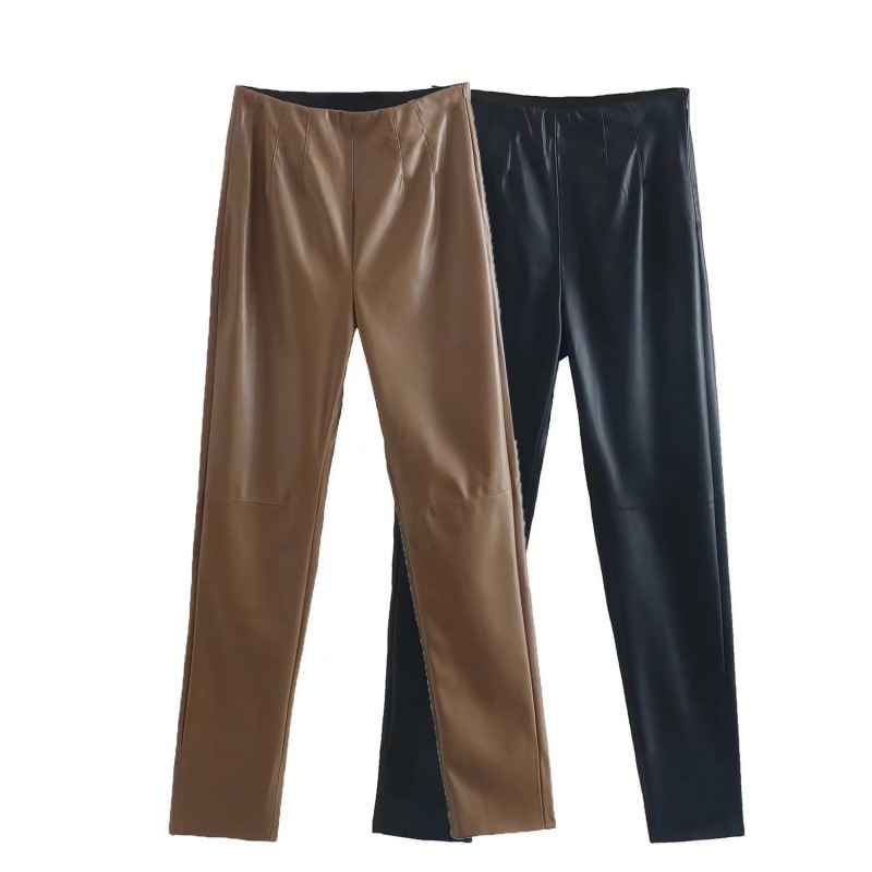 Womens Cropped Leather Trousers Black |  Pants Clothing Black