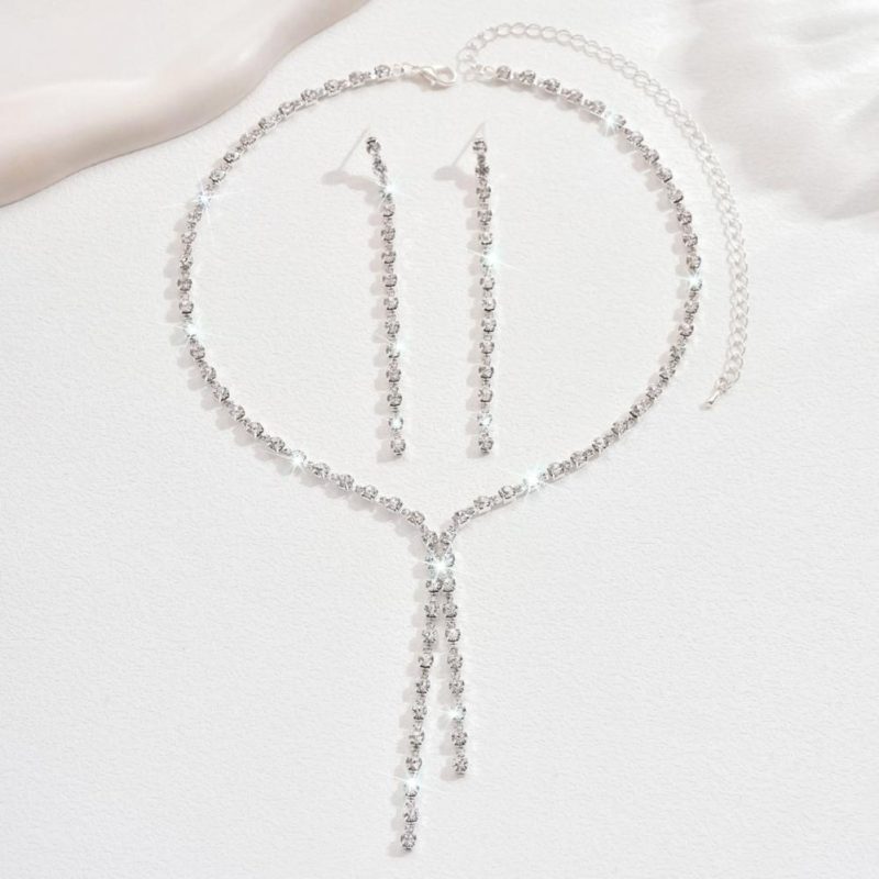 Womens Crystal-Beaded Chain Necklace Silver |  Necklaces Jewelry Necklaces