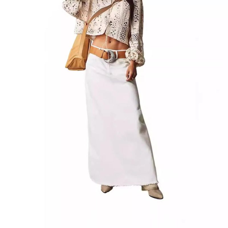 Womens Denim Midi Skirt White |  Skirts Clothing Skirts