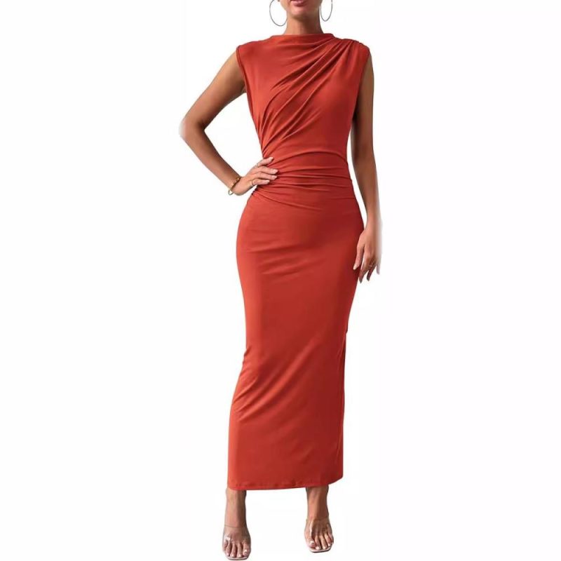 Womens Draped Sleeveless Midi Dress Red |  Dresses Clothing Dresses