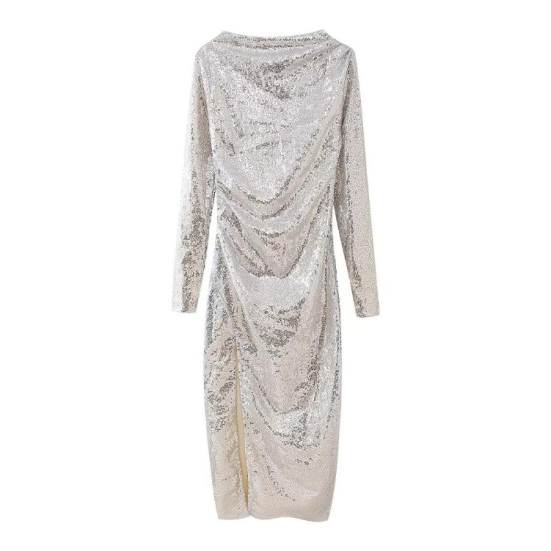 Womens Draped Velvet Midi Dress Grey |  Dresses Clothing Dresses