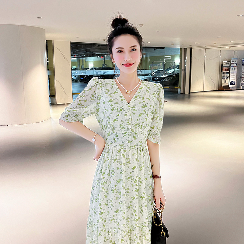 Womens Flutter-Sleeve Midi Dress Yellow/Green Floral |  Dresses Clothing Dresses