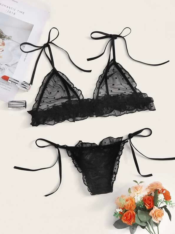 Womens Frilled Sheer Soft Bra Black |  Lingerie Clothing Black