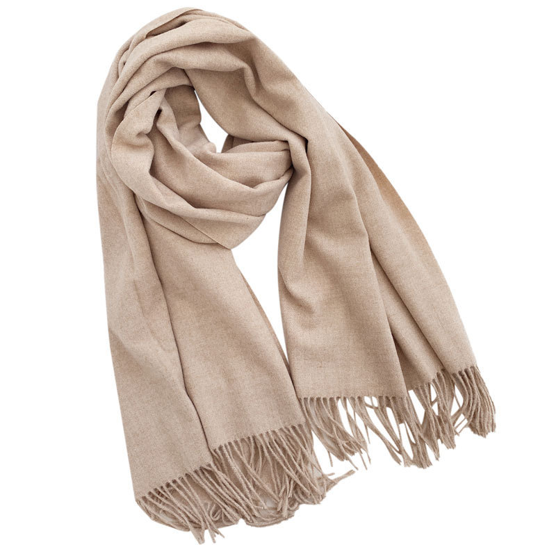 Womens Fringed Wool Blanket Scarf Beige |  Scarves Accessories Beige