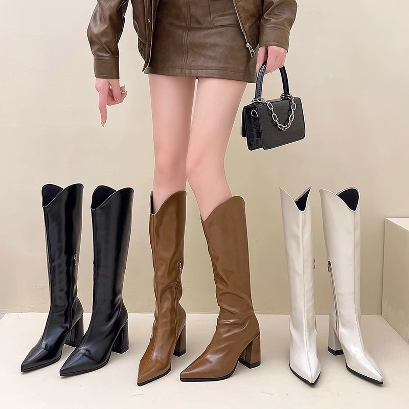 Womens Leather Knee Boots Beige |  Boots Boots Beige