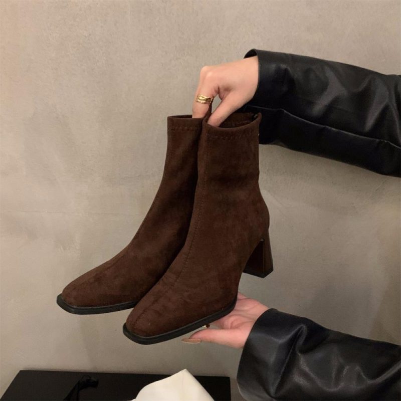 Womens Leather Sock Boots Brown Suede |  Boots Boots Boots