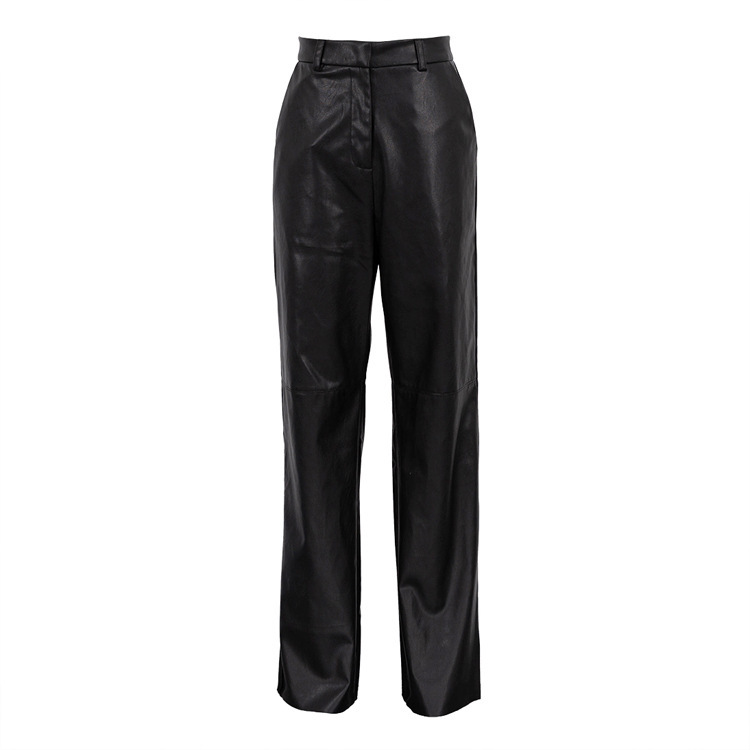 Womens Leather Wide-Leg Pleated Trousers Black |  Pants Clothing Black