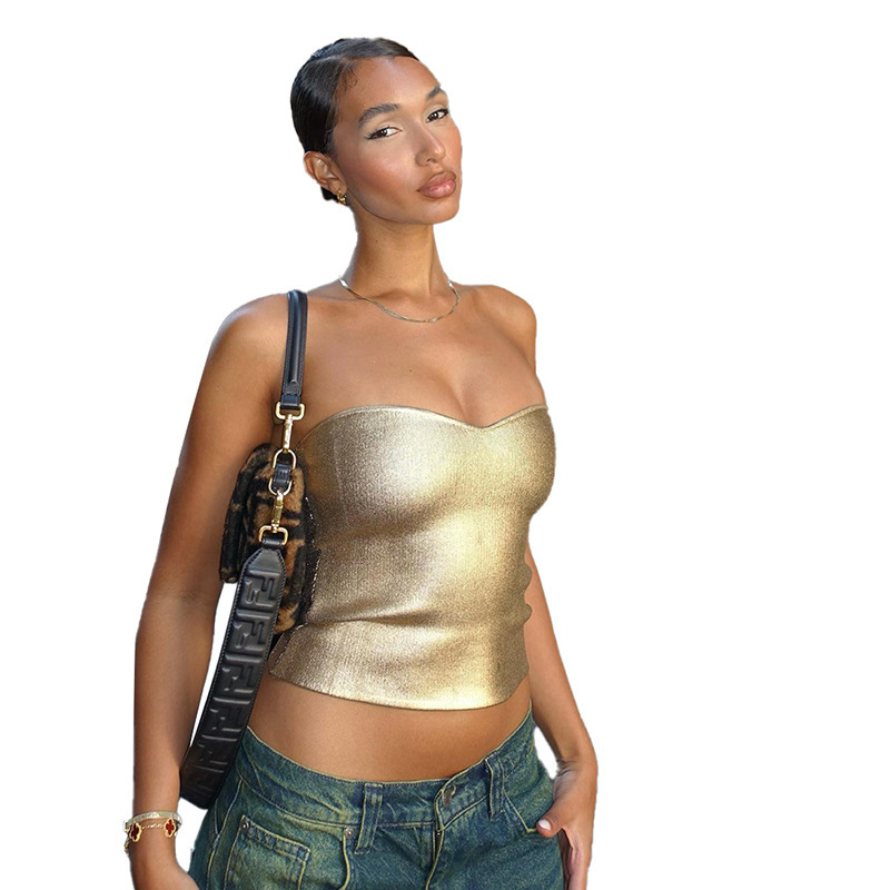 Womens Metallic Leather Bustier Gold |  Lingerie Clothing Gold