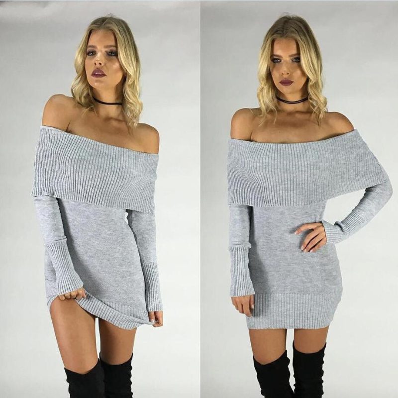 Womens Off-Shoulder Wool Mini Dress Orange |  Dresses Clothing Dresses