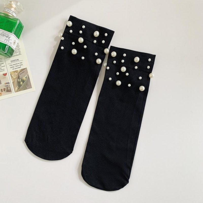 Womens Pearl-Embellished Socks Black |  Socks & Tights Accessories Black