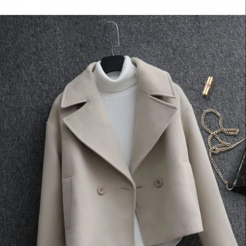 Womens Relaxed Cropped Pea Coat Light Beige |  Outerwear Clothing Light Beige