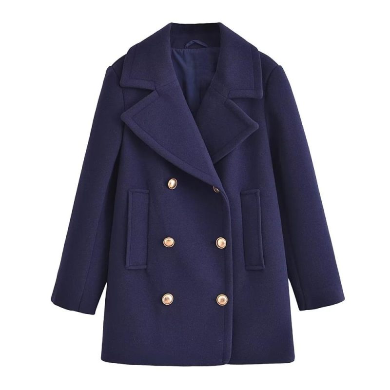 Womens Relaxed Pea Coat Navy |  Outerwear Clothing Navy