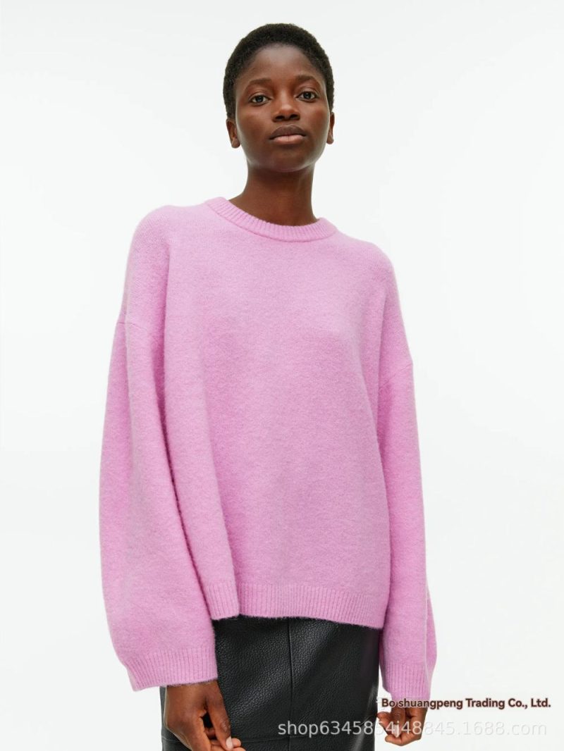 Womens Relaxed Soft Wool Crewneck Sweater Pink |  Sweaters & Knits Clothing Pink