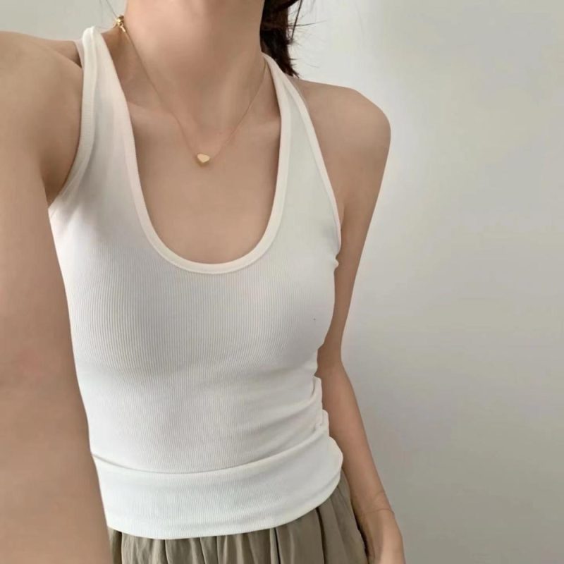 Womens Ribbed Halterneck Top White |  Tops Clothing Tops