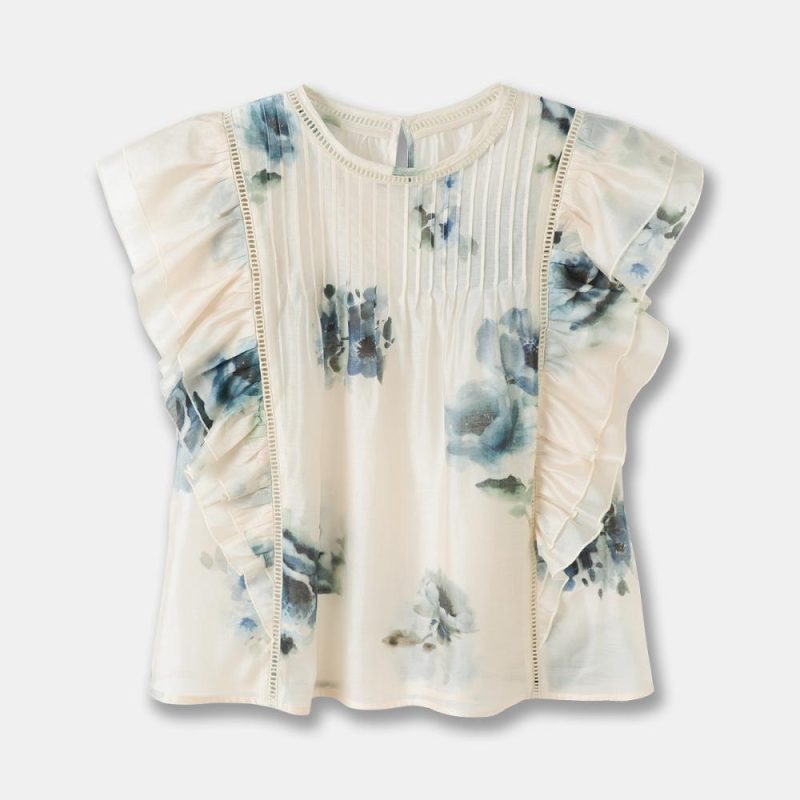 Womens Ruffled Top Blue Florals |  Tops Blouses & Shirts Blouses & Shirts