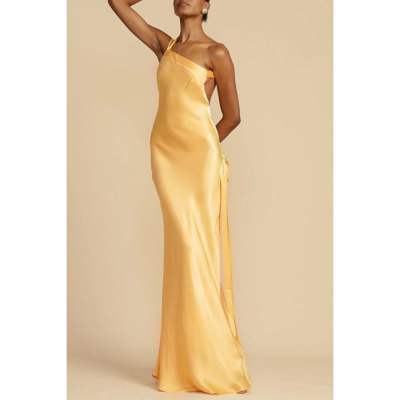 Womens Slim Satin Midi Dress Yellow |  Dresses Clothing Dresses