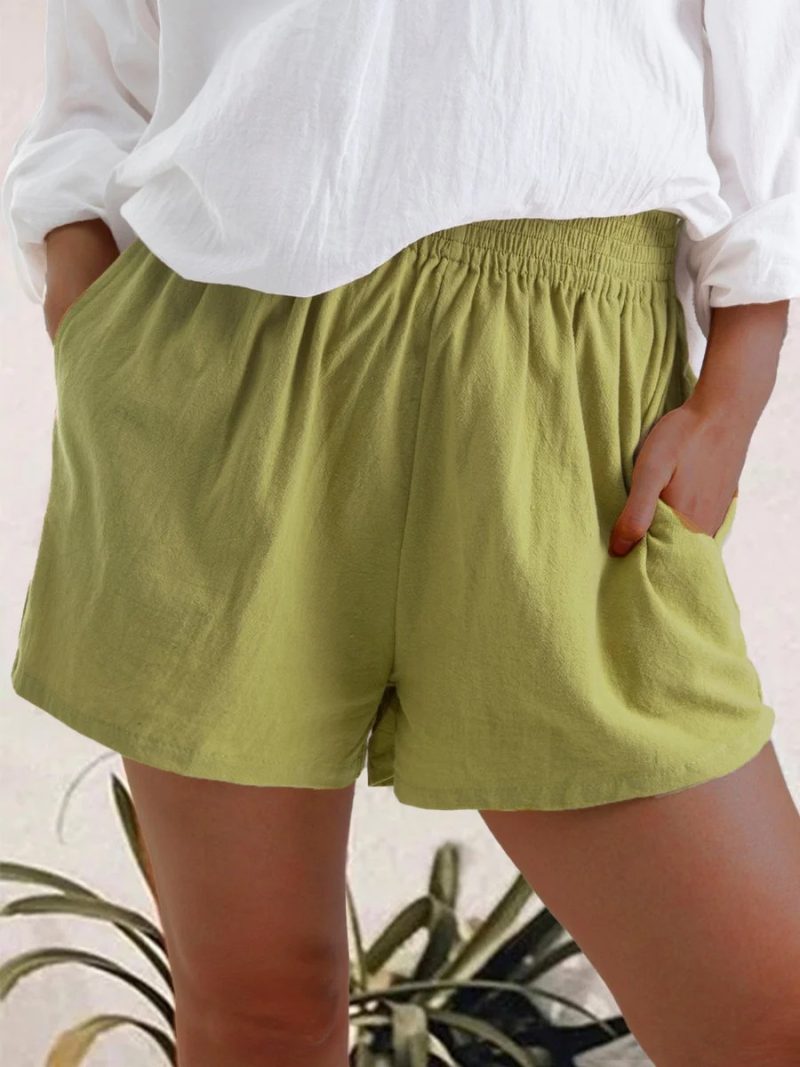 Womens Smocked Shorts Khaki |  Shorts Clothing Khaki