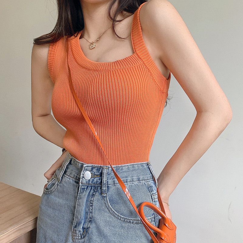 Womens Square-Neck Tank Top Orange |  Tops Clothing Orange