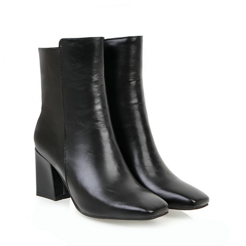 Womens Squared Toe Leather Boots Black |  Boots Boots Black