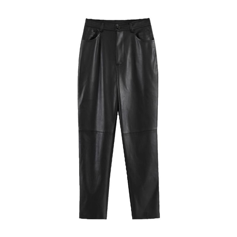 Womens Straight Leather Trousers Black |  Pants Clothing Black