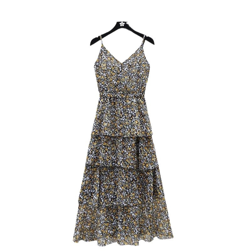 Womens Strappy Ruffled Midi Dress Yellow Florals |  Dresses Clothing Dresses