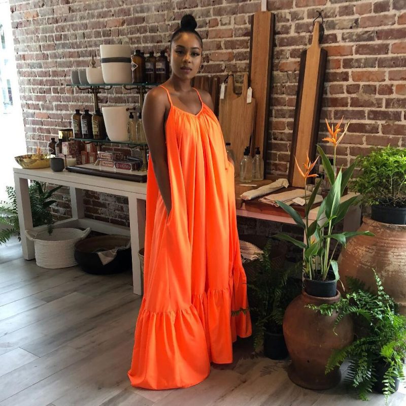 Womens Strappy Tiered Midi Dress Orange |  Dresses Clothing Dresses