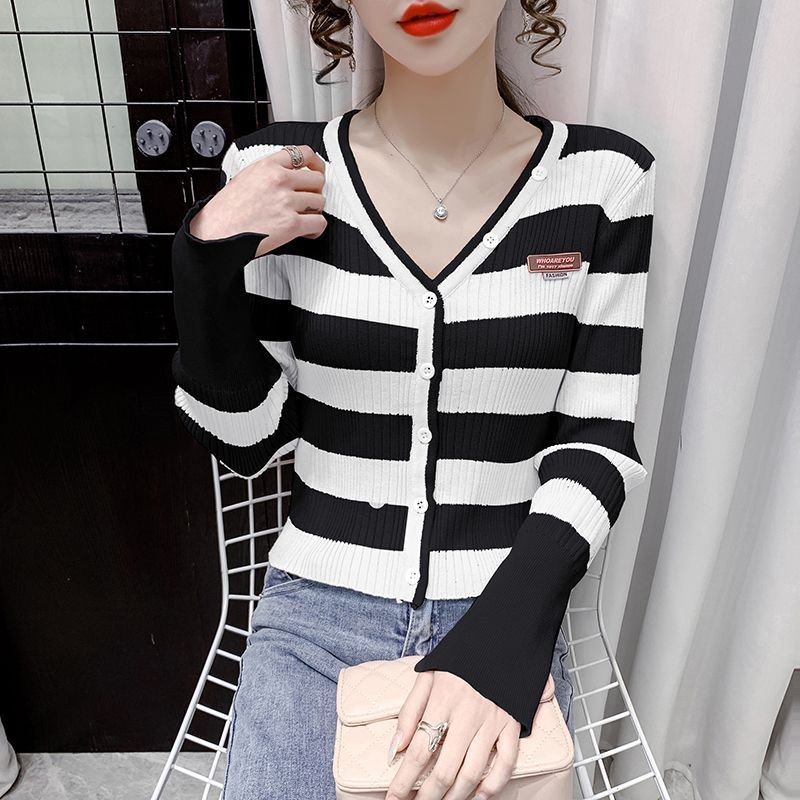 Womens Striped Knit Cardigan Navy/White |  Sweaters & Knits Clothing Navy/White