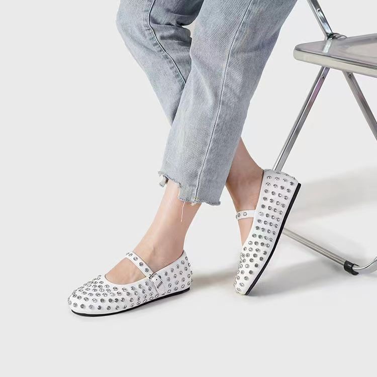 Womens Studded Leather Ballet Flats White |  Loafers & Flats Loafers & Flats Loafers & Flats