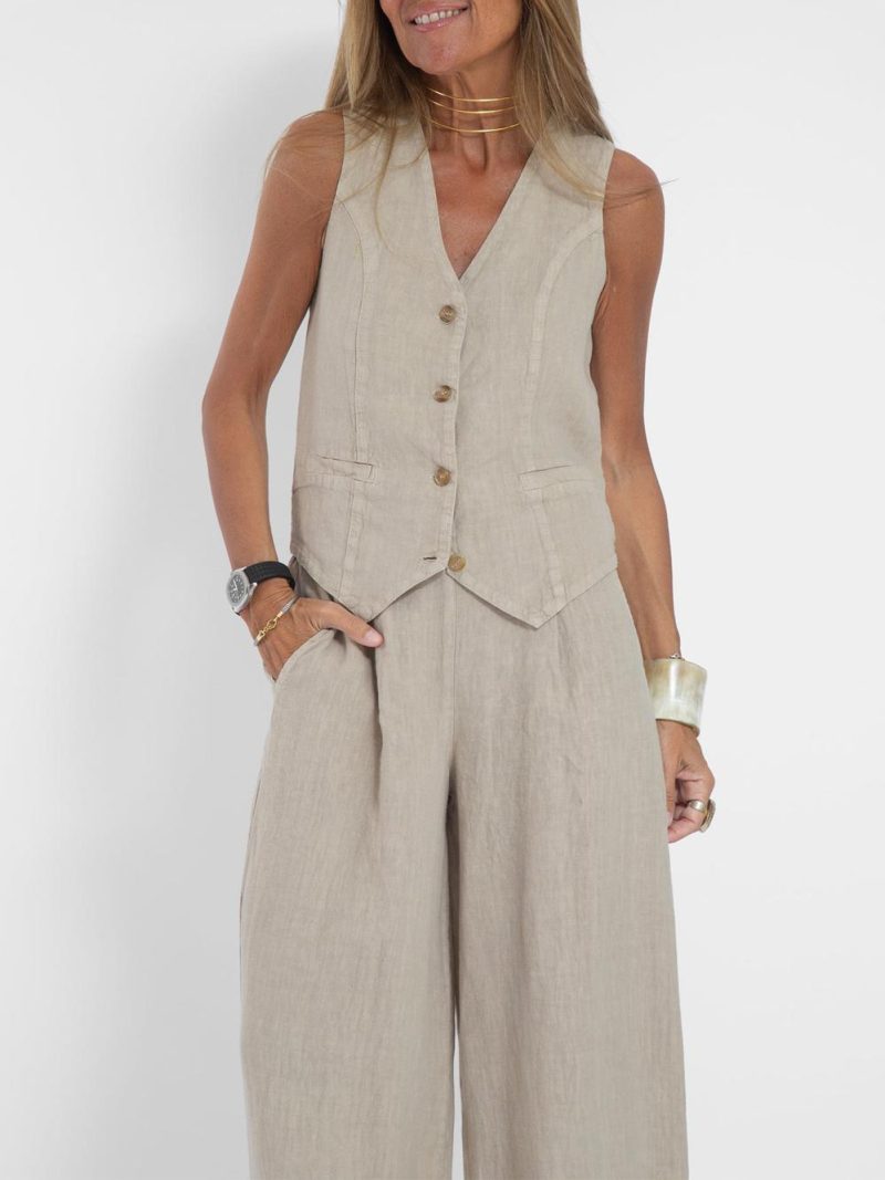 Womens Tailored Linen Vest Beige |  Blazers & Vests Blazers & Vests Beige