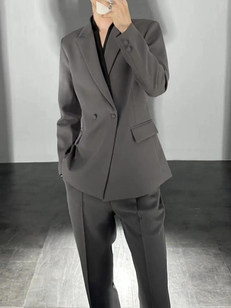 Womens Tailored Wide-Shoulder Blazer Grey |  Outerwear Blazers & Vests Blazers & Vests