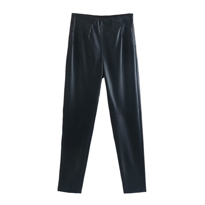 Womens Tapered Leather Trousers Black |  Pants Clothing Black