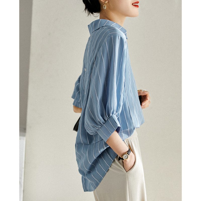 Womens Tie-Front Shirt Blue/White Stripes |  Blouses & Shirts Blouses & Shirts Blouses & Shirts