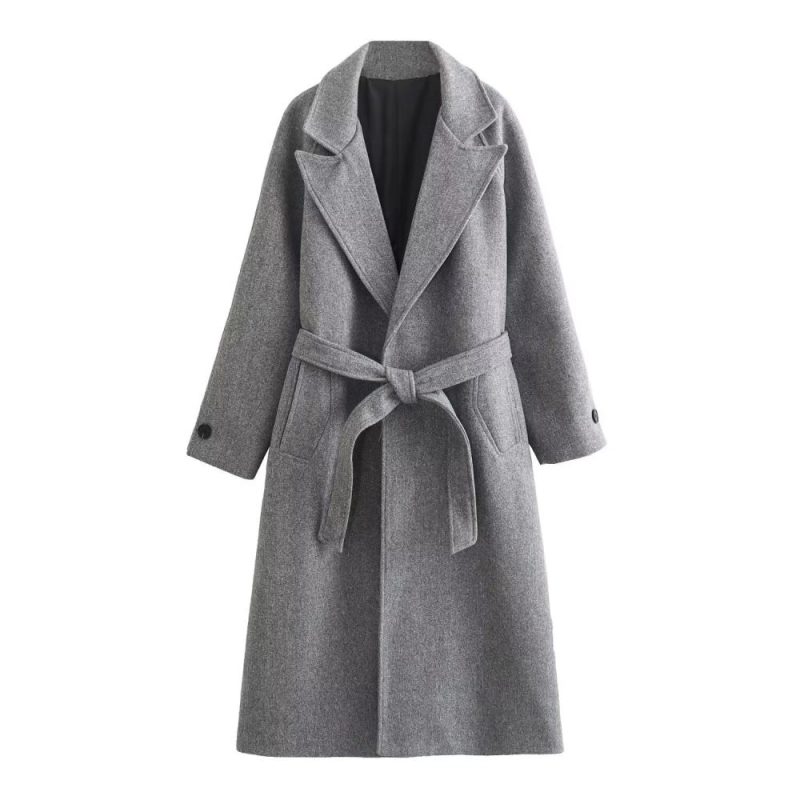 Womens Voluminous Belted Wool Coat Dark Grey |  Outerwear Clothing Dark Grey