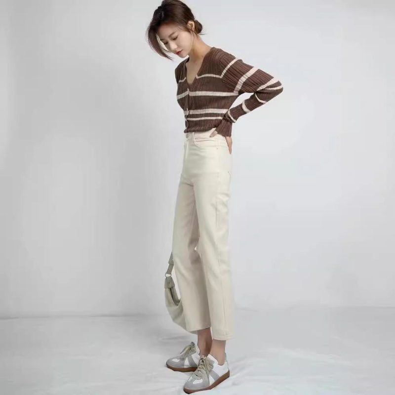 Womens Wide Press-Crease Trousers Cream |  Pants Clothing Cream