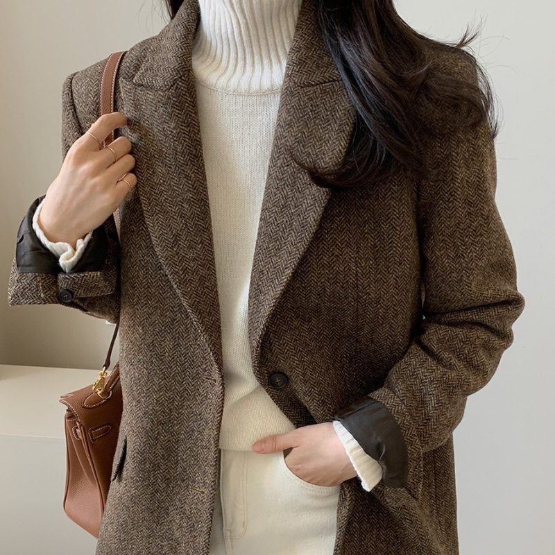 Womens Wool-Blend Blazer Brown Houndstooth |  Blazers & Vests Blazers & Vests Blazers & Vests