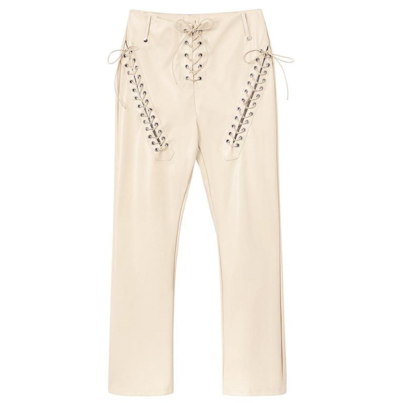 Womens Eyelet-Belt Paperbag Trousers Beige |  Pants Clothing Beige