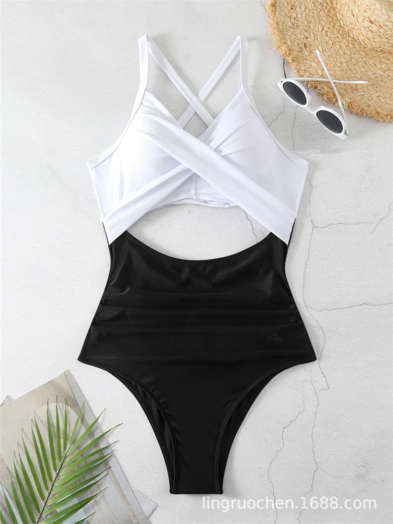 Womens Two-Tone Bandeau Swimsuit Black/White |  Swimwear Clothing Black/White