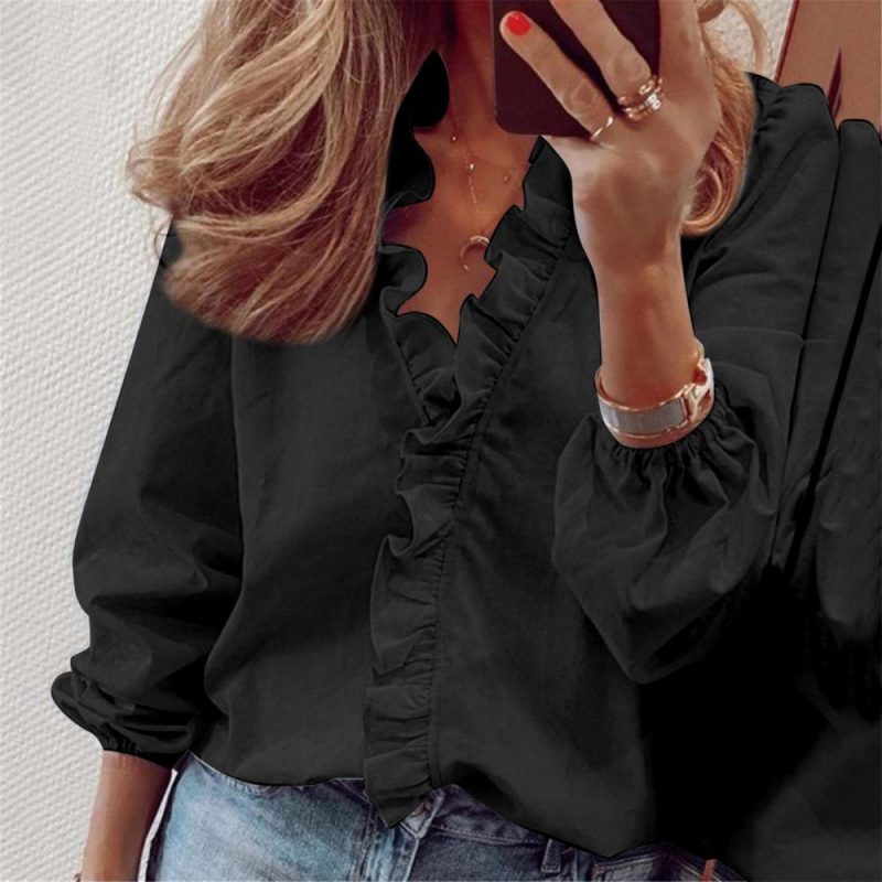 Womens Frilled Blouse Black |  Blouses & Shirts Blouses & Shirts Black